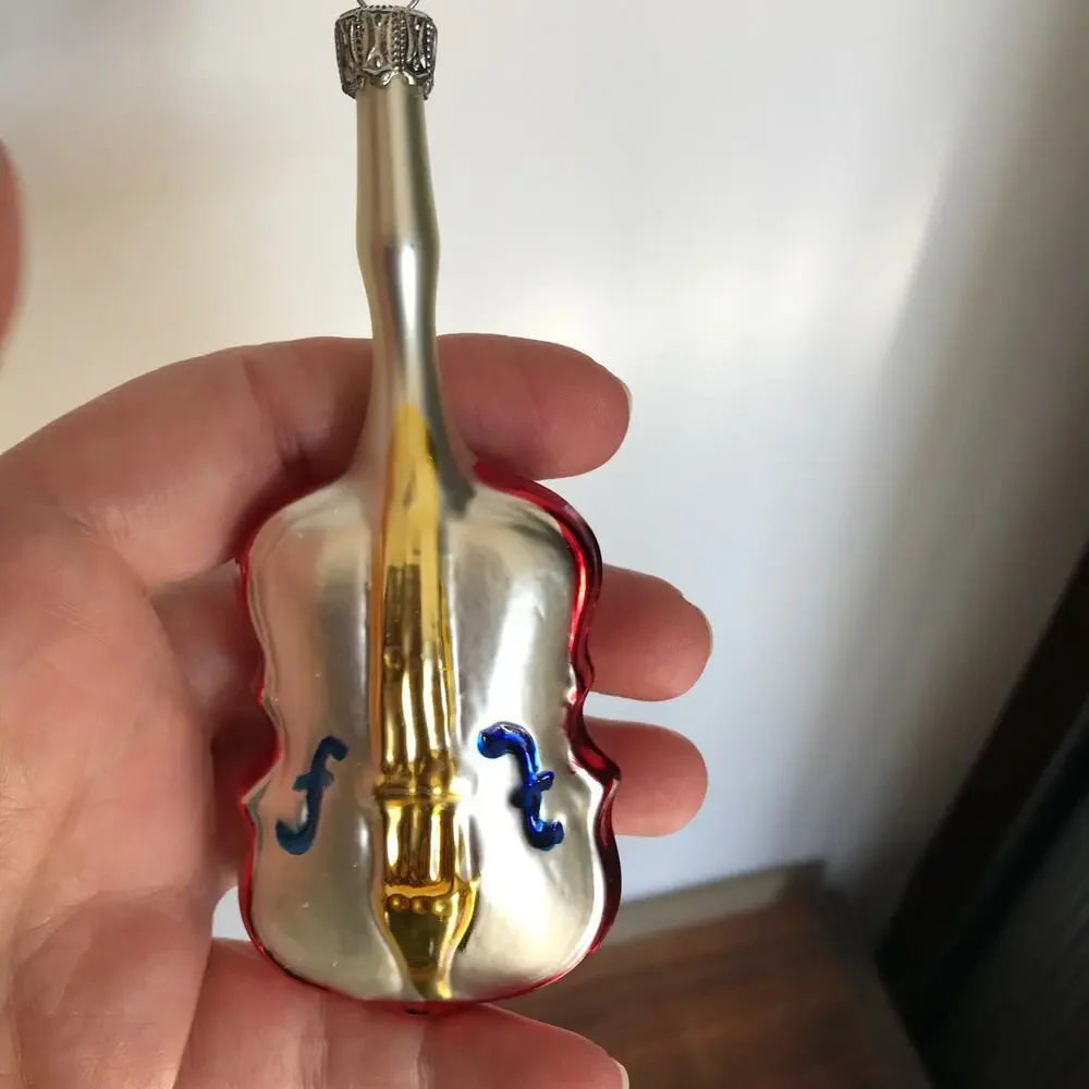 Hand-Made Glass Violin Instrument Christmas Ornament, Made in Germany